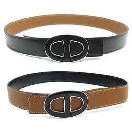 Hermès CINTO HERMES REVERSÍVEL T80 FIVELA DE CORRENTE DE ÂNCORA PRETA 32Cinto de couro MM Outro