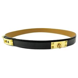 Hermès-HERMES MEDOR T BELT85 IN BLACK BOX LEATHER GOLD BUCKLE BLACK LEATHER BELT-Black
