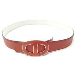 Hermès-REVERSIBLE HERMES BELT T85 RED ANCHOR CHAIN BUCKLE 32MM LEATHER BELT-Other