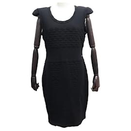 Chanel-NEW CHANEL P DRESS36543 l 42 BLACK WOOL & SILK BLACK WOOL SILK DRESS NEW-Black