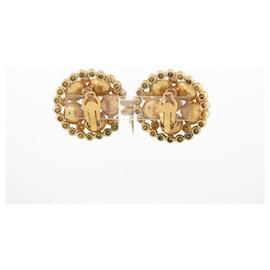 Chanel-VINTAGE CLIP EARRINGS CHANEL 1986 DE CASTELLANE PEARLS & GOLD EARRINGS-Golden