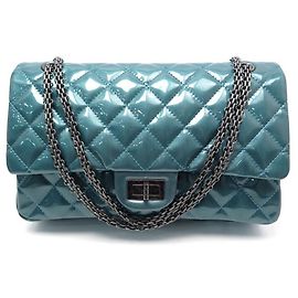 CHANEL MAXI HANDTASCHE 2.55 PREUSSENBLAU GESTEPPTES LACKLEDER + TASCHENBOX Blau