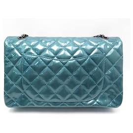 Chanel-CHANEL MAXI HANDBAG 2.55 PRUSSIAN BLUE QUILTED PATENT LEATHER + BAG BOX-Blue