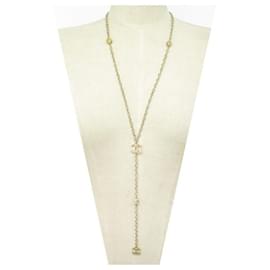 Chanel-NEW CHANEL NECKLACE LOGO CC AND GOLD METAL PEARLS 61-80 CM BIJOU NECKLACE-Golden
