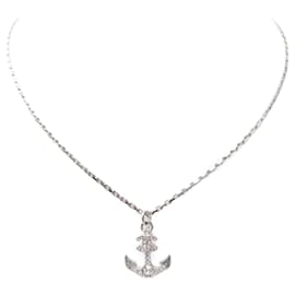 Chanel-NEW RARE CHANEL ANCHOR NECKLACE STRASS LOGO CC SILVER METAL RHINESTONE NECKLACE-Silvery