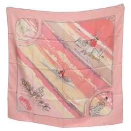 Hermès-HERMES GREENLAND SQUARE SCARF 90 PHILIPPE LEDOUX IN PINK SILK SQUARE SCARF-Pink