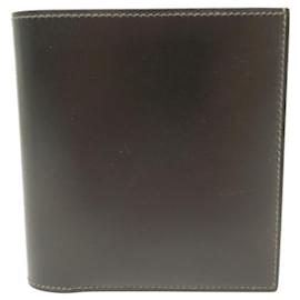 Hermès-VINTAGE HERMES WALLET CARD HOLDER 8 CC LEATHER BOX DARK BROWN WALLET-Brown