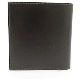 Hermès-VINTAGE HERMES WALLET CARD HOLDER 8 CC LEATHER BOX DARK BROWN WALLET-Brown