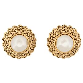Vintage Chanel Ohrringe 1990 GROSSE CHIPS-PERLENMETALL-GOLDOHRRINGE Golden
