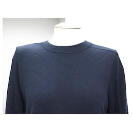Hermès-NEW HERMES SWEATER ROUND NECK T 42 L IN WOOL AND WOOL LAMB LEATHER DETAIL-Navy blue