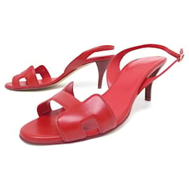 Hermès-HERMES SHOES SANDALS NIGHT 70 38.5 IN RED LEATHER LEATHER RED SHOES-Red