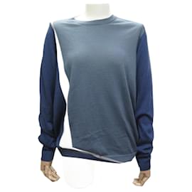 Hermès-NEW HERMES SWEATER ROUND NECK T L 42 TWO-TONE BLUE CASHMERE & SILK CASHMERE-Other