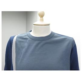 Hermès-NEW HERMES SWEATER ROUND NECK T L 42 TWO-TONE BLUE CASHMERE & SILK CASHMERE-Other
