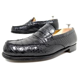 JM Weston-JM WESTON MOCCASIN SHOES 180 7C 41 BLACK CROCODILE LEATHER LOAFERS-Black