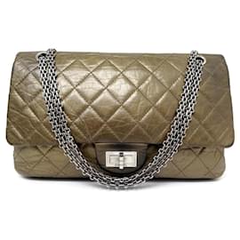 Chanel-CHANEL MAXI HANDBAG 2.55 BRONZE DISTRESSED QUILTED LEATHER HAND BAG PURSE-Bronze