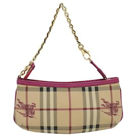 Burberry-BURBERRY Nova Check Chain Accessory Pouch PVC Leather Beige Pink Auth yk5442-Pink,Beige