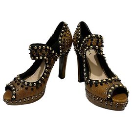 Prada studded high heels with cut outs Brown Black