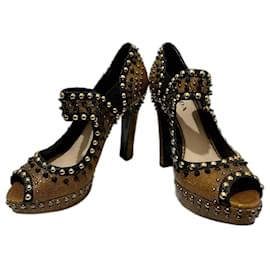 Prada-Prada studded high heels with cut outs-Brown,Black