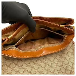 Christian Dior-*CELINE Vintage Macadam Blason Triomphe Logo Leather Genuine Leather Mini Shoulder Bag Pochette-Brown,Beige
