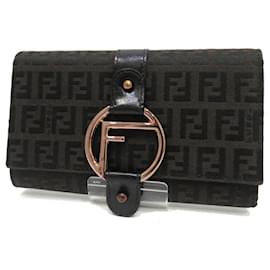 Fendi-*Fendi Zucchino tri-fold wallet-Brown,Black