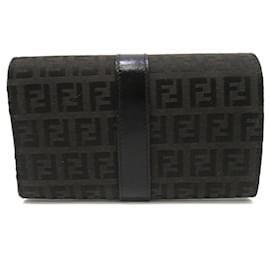 Fendi-*Fendi Zucchino tri-fold wallet-Brown,Black