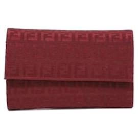 Fendi-*FENDI/Fendi canvas Zucchino tri-fold wallet red series-Red