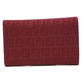 Fendi-*FENDI/Fendi canvas Zucchino tri-fold wallet red series-Red