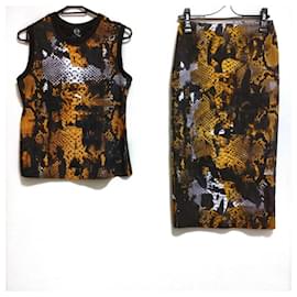 * McQ(Alexander McQueen) jupe setup motif python noir x orange x multi Noir Multicolore Orange