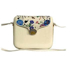 Gucci-*GUCCI Gucci vintage logo metal fittings flora floral pattern leather genuine leather mini shoulder bag pochette white-White