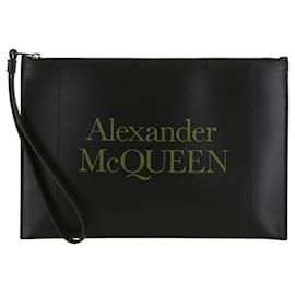 Alexander Mcqueen-Alexander McQueen Skull Four Ring Leather Pouch-Black