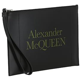 Alexander Mcqueen-Alexander McQueen Skull Four Ring Leather Pouch-Black