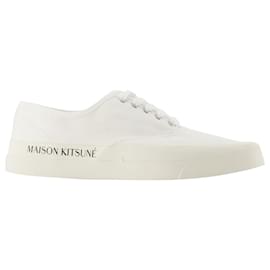 Autre Marque-Lace-Up Sneakers in White Canvas-White