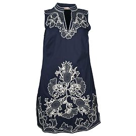 Tory Burch Vestido Azul Sin Mangas con Bordado Azul