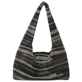 Donna Karan Bolso Hobo Crystal Mesh Armpit - Kara - Rayas Negras - Strass Negro