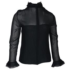 Akris Schwarze halbtransparente Bluse mit dekorativem Ausschnitt Schwarz