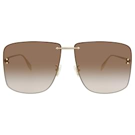 Alexander Mcqueen-Alexander McQueen Square-Frame Metal Sunglasses-Golden,Metallic