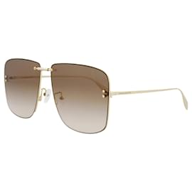 Alexander Mcqueen-Alexander McQueen Square-Frame Metal Sunglasses-Golden,Metallic
