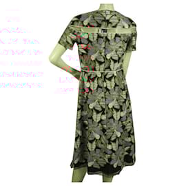 Fendi-NWT Fendi - Robe de cocktail mi-longue à manches courtes en dentelle florale bleu clair et corail 40-Noir