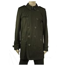 Burberry Brit-Burberry BRIT Trench da uomo in cotone nero scuro con fodera a quadri cappotto taglia XL-Nero