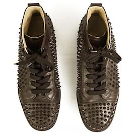 Christian Louboutin-Christian Louboutin Brown Leather Mens Louis Allover Spikes High Top Sneaker 42,5-Brown