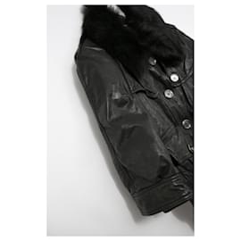 Burberry Brit-Burberry Brit Leather & Fur Trench Jacket-Black