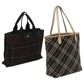 Burberry-BURBERRY Tote Bag Canvas 2Set Red Brown Auth hs1627-Brown,Red
