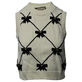 Gucci-Gucci GG Bows Knitted Sleeveless Vest in White Cotton-White
