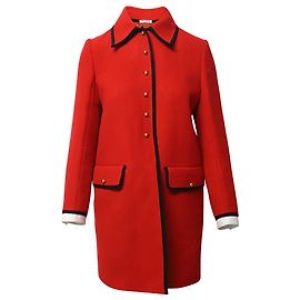 Miu Miu Button-Front Coat in Red Lana Vergine Red