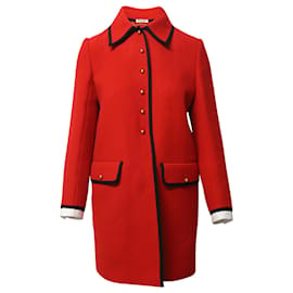 Miu Miu-Miu Miu Button-Front Coat in Red Lana Vergine-Red
