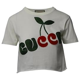 Gucci-Gucci Cherry Print Crop T-Shirt in White Cotton-White