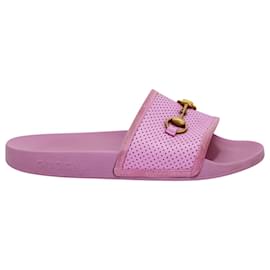 Gucci-Gucci Horsebit Pursuit Slides in Pink Rubber-Pink