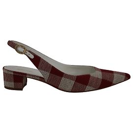 Mansur Gavriel Check Slingback Pointed Pumps in Red Canvas Red Dark red