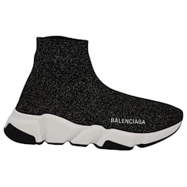 Balenciaga-Balenciaga Speed Sneakers in Black and Gold Polyester-Black