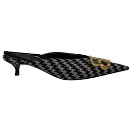 Balenciaga-Balenciaga BB Knife Houndstooth Slingback Pumps in Black Tweed-Other